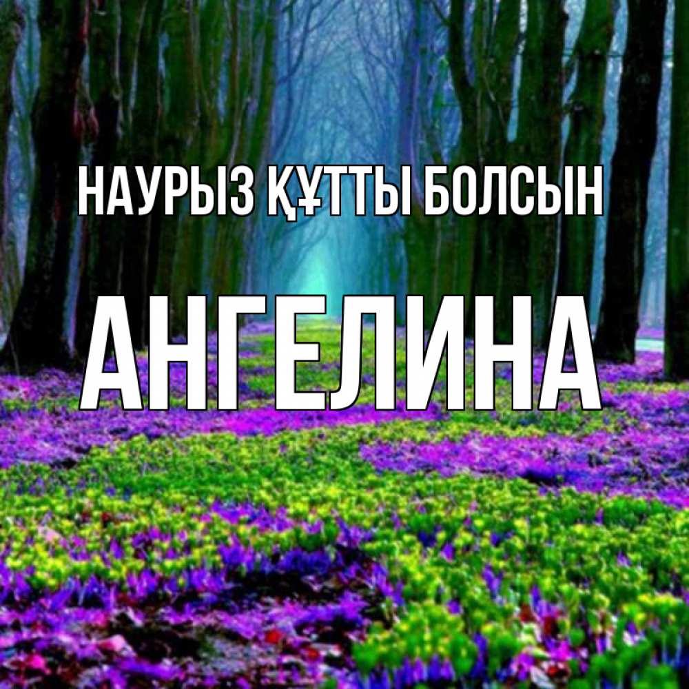 Күн сайын ашық хат с именем, Ангелина Наурыз құтты болсын фиолетовые цветы в лесу 1 Онлайн тегін жүктеп алу тілектері бар керемет карта 