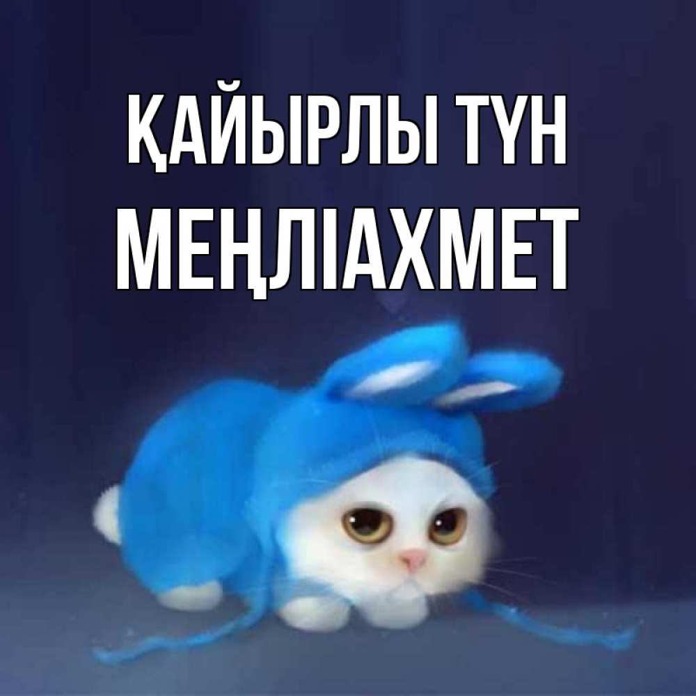 Күн сайын ашық хат с именем, МЕҢЛІАХМЕТ Қайырлы түн кот в голубом костюме кролика с ушками Онлайн тегін жүктеп алу тілектері бар керемет карта 