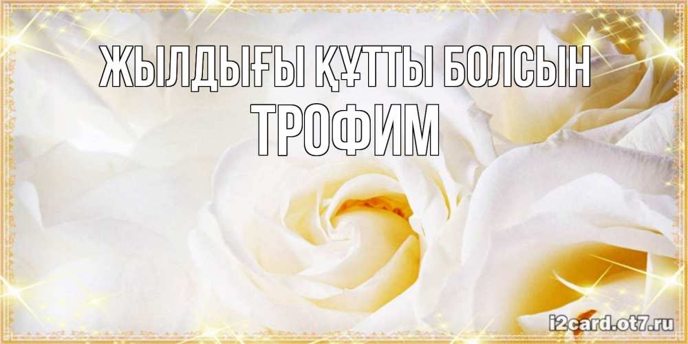 Күн сайын ашық хат с именем, Трофим Жылдығы құтты болсын красивые розы и капли росы на этих чудесных цветах Онлайн тегін жүктеп алу тілектері бар керемет карта 