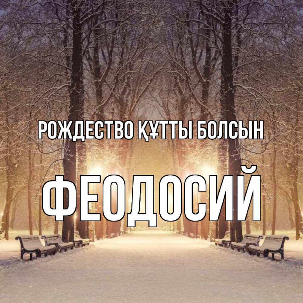 Күн сайын ашық хат с именем, Феодосий Рождество құтты болсын зима, парк, фонарь, лес Онлайн тегін жүктеп алу тілектері бар керемет карта 