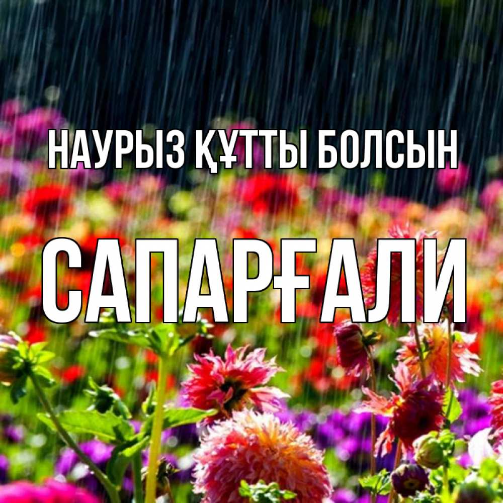 Күн сайын ашық хат с именем, САПАРҒАЛИ Наурыз құтты болсын цветы под дождиком к наурызу Онлайн тегін жүктеп алу тілектері бар керемет карта 