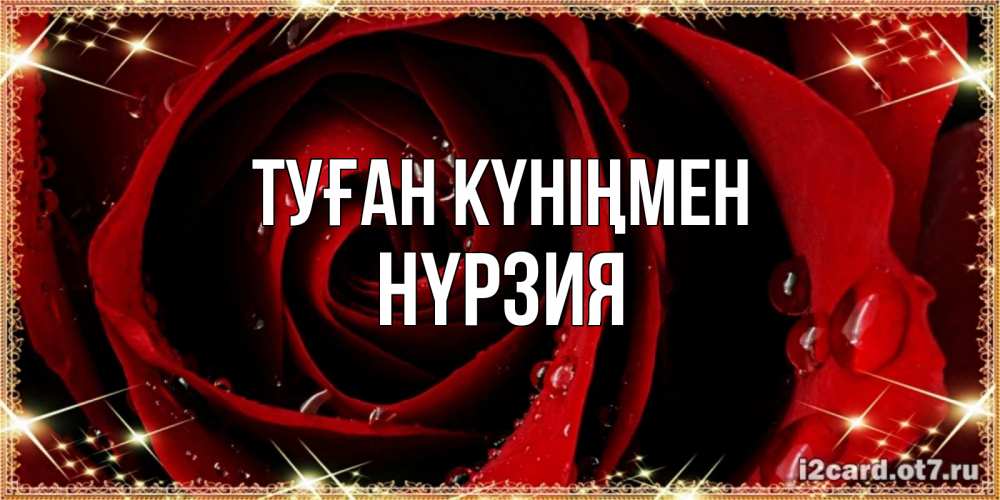 Күн сайын ашық хат с именем, НҮРЗИЯ Туған күніңмен цветок в росе на день рождения Онлайн тегін жүктеп алу тілектері бар керемет карта 
