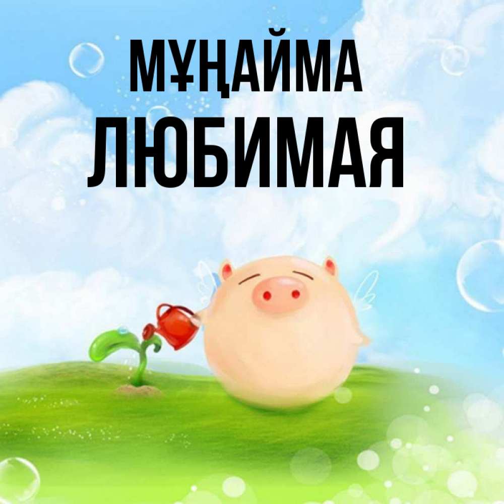 Күн сайын ашық хат с именем, Любимая Мұңайма поливает цветок порося Онлайн тегін жүктеп алу тілектері бар керемет карта 