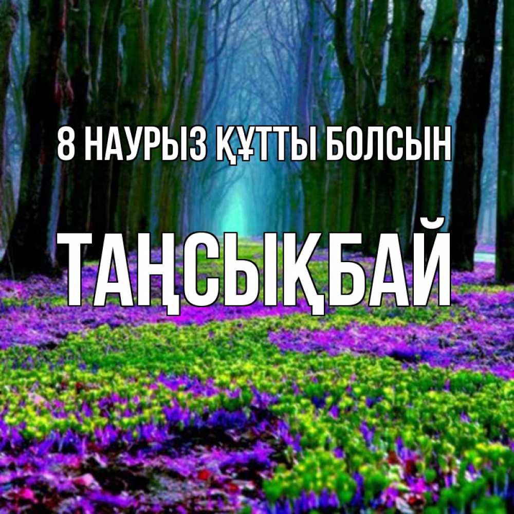Күн сайын ашық хат с именем, ТАҢСЫҚБАЙ 8 наурыз құтты болсын фиолетовые цветы в лесу 1 Онлайн тегін жүктеп алу тілектері бар керемет карта 