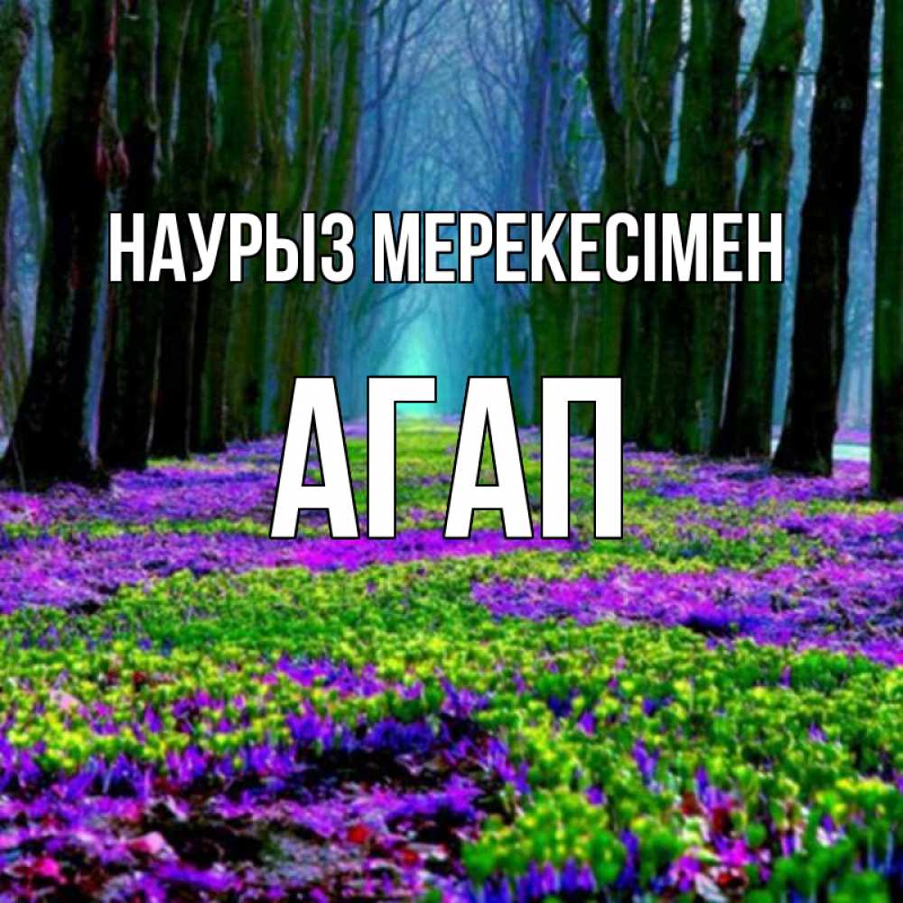 Күн сайын ашық хат с именем, Агап Наурыз мерекесімен фиолетовые цветы в лесу 1 Онлайн тегін жүктеп алу тілектері бар керемет карта 