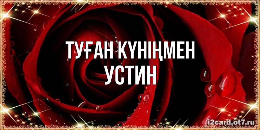 Күн сайын ашық хат с именем, Устин Туған күніңмен цветок в росе на день рождения Онлайн тегін жүктеп алу тілектері бар керемет карта 