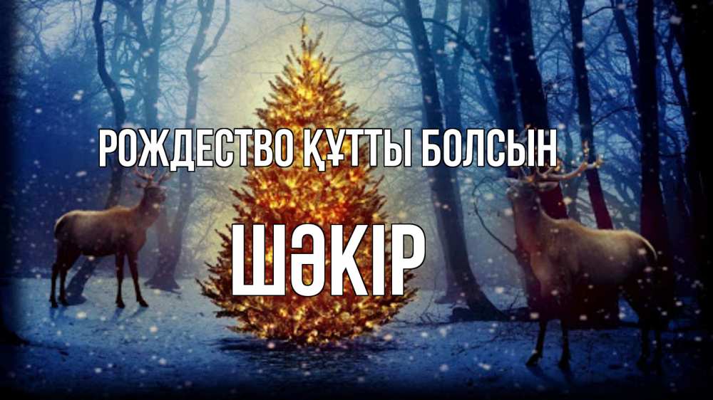 Күн сайын ашық хат с именем, ШӘКІР Рождество құтты болсын олени, новогодняя елка Онлайн тегін жүктеп алу тілектері бар керемет карта 