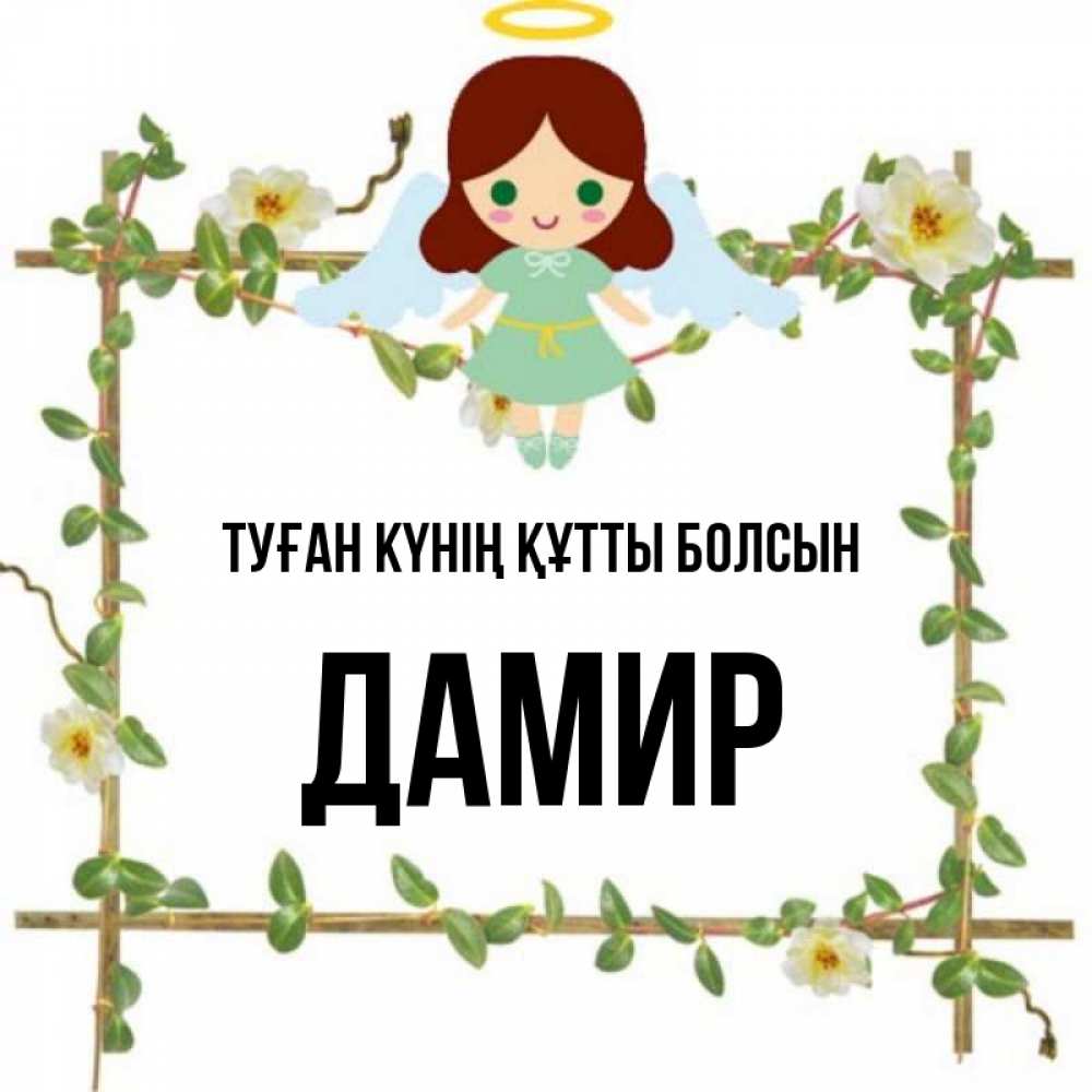 Күн сайын ашық хат с именем, Дамир Туған күнің құтты болсын Ангел с нимбом Онлайн тегін жүктеп алу тілектері бар керемет карта 