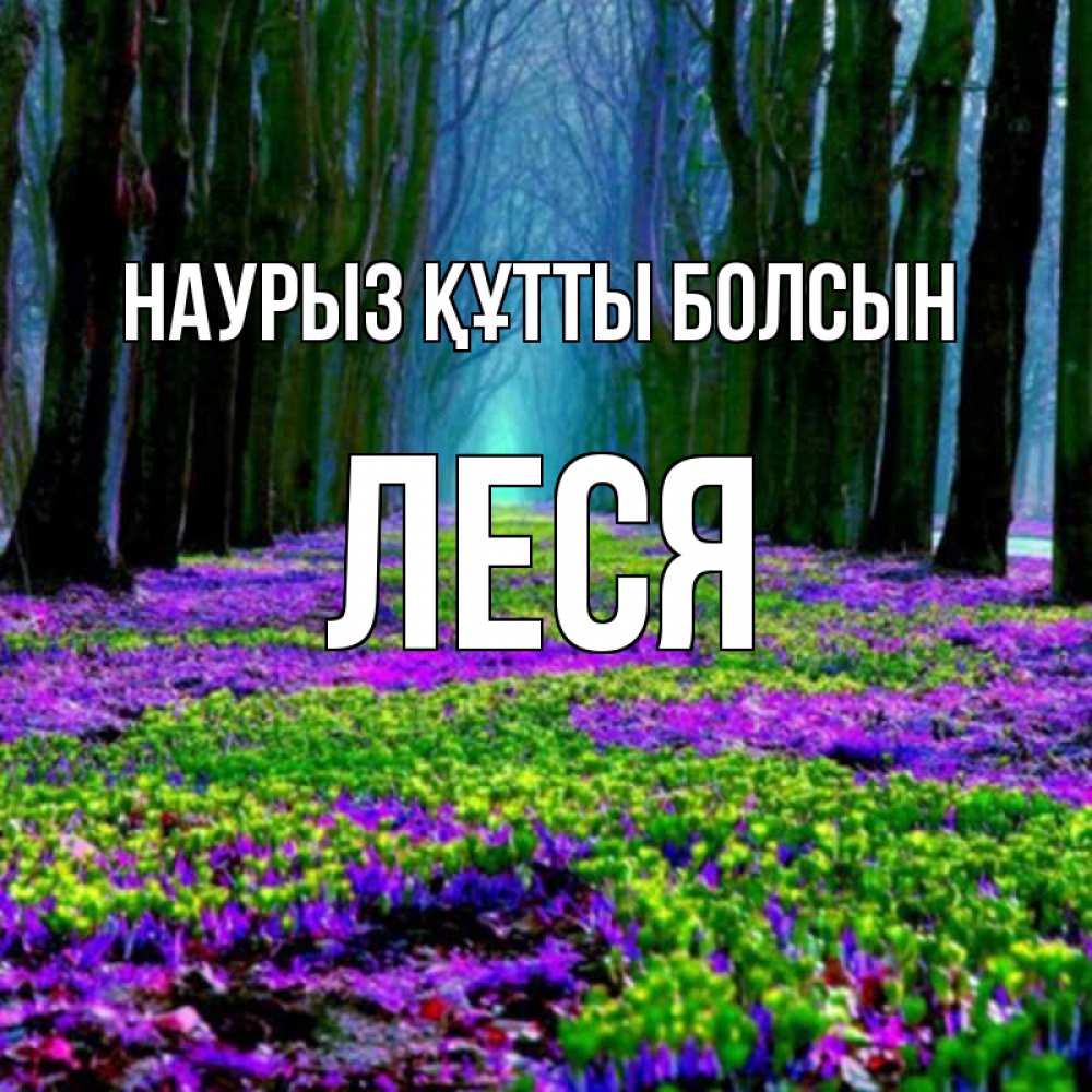 Күн сайын ашық хат с именем, Леся Наурыз құтты болсын фиолетовые цветы в лесу 1 Онлайн тегін жүктеп алу тілектері бар керемет карта 