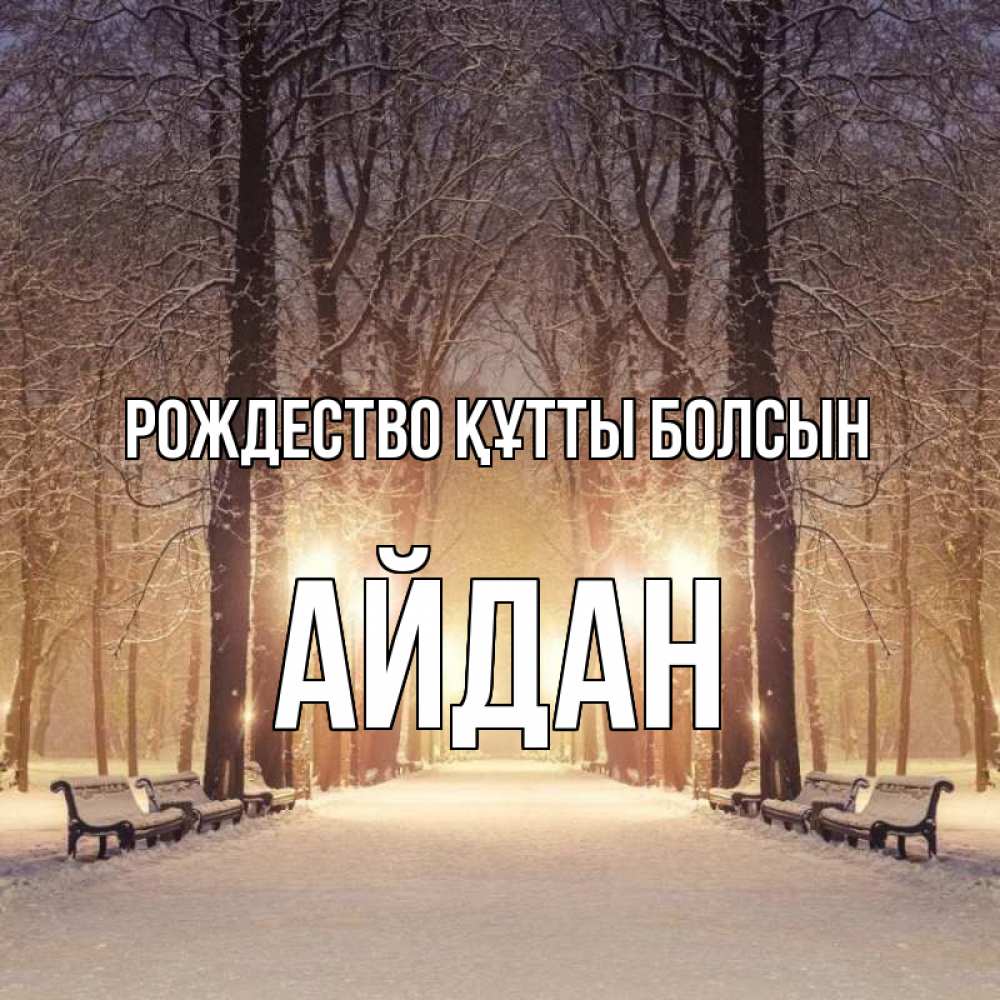 Күн сайын ашық хат с именем, Айдан Рождество құтты болсын зима, парк, фонарь, лес Онлайн тегін жүктеп алу тілектері бар керемет карта 