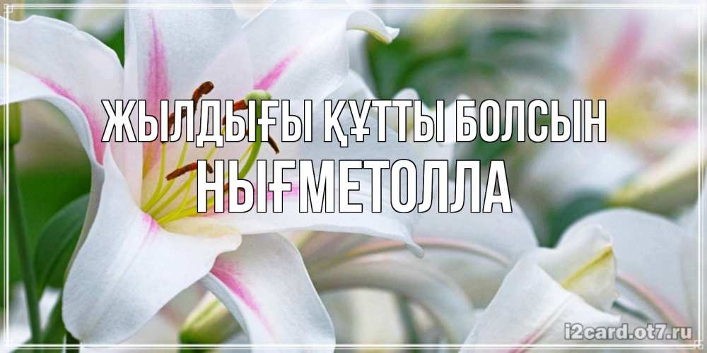 Күн сайын ашық хат с именем, НЫҒМЕТОЛЛА Жылдығы құтты болсын открытка с белой лилией Онлайн тегін жүктеп алу тілектері бар керемет карта 