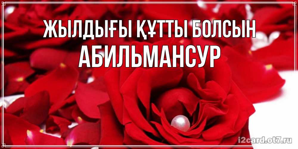 Күн сайын ашық хат с именем, Абильмансур Жылдығы құтты болсын роза с жемчужиной на открытке для любимых Онлайн тегін жүктеп алу тілектері бар керемет карта 