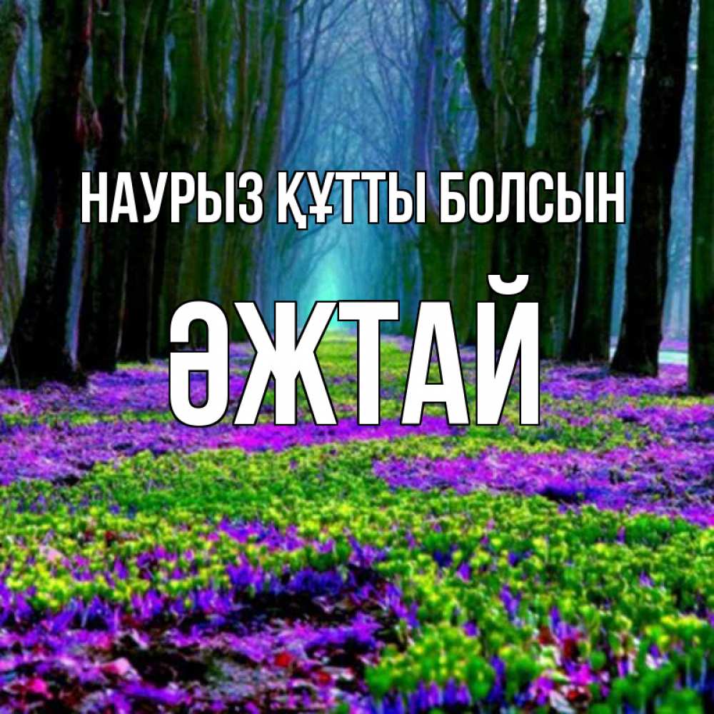 Күн сайын ашық хат с именем, Әжтай Наурыз құтты болсын фиолетовые цветы в лесу 1 Онлайн тегін жүктеп алу тілектері бар керемет карта 