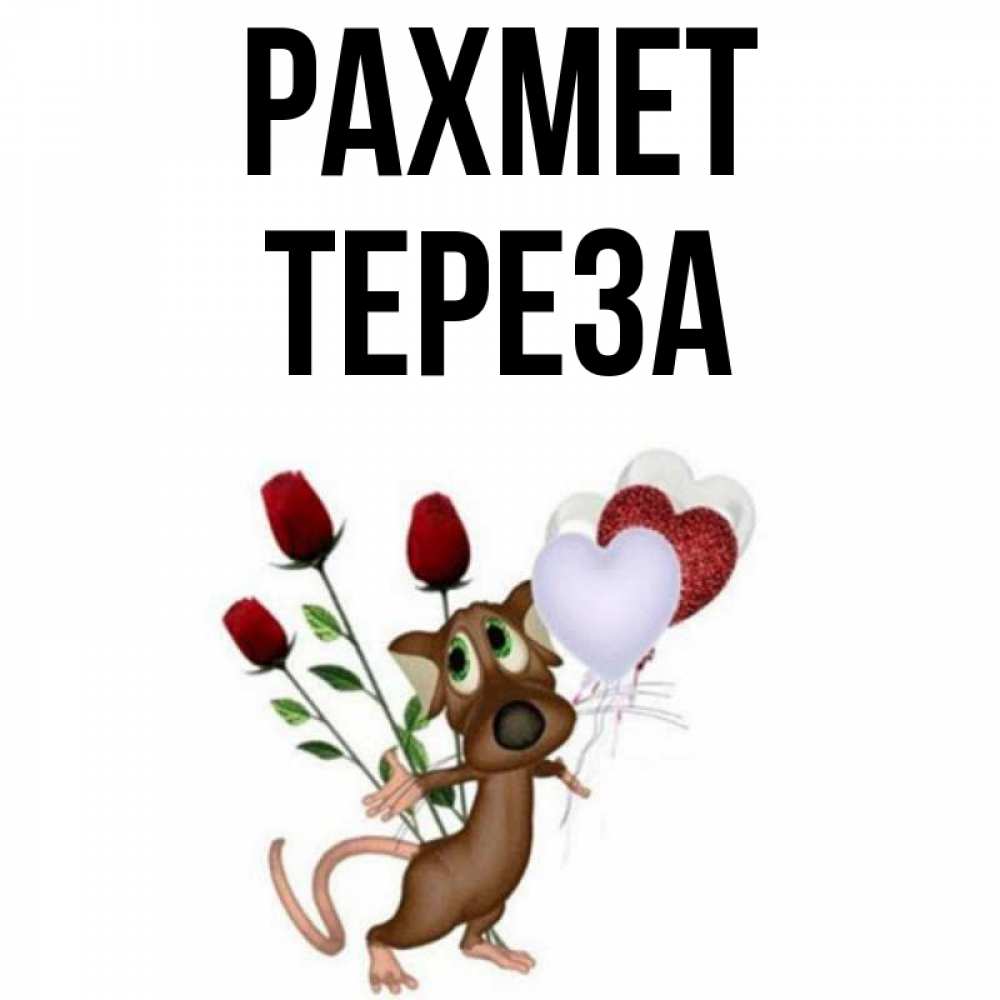 Күн сайын ашық хат с именем, Тереза рахмет песик с шариками в форме сердец Онлайн тегін жүктеп алу тілектері бар керемет карта 