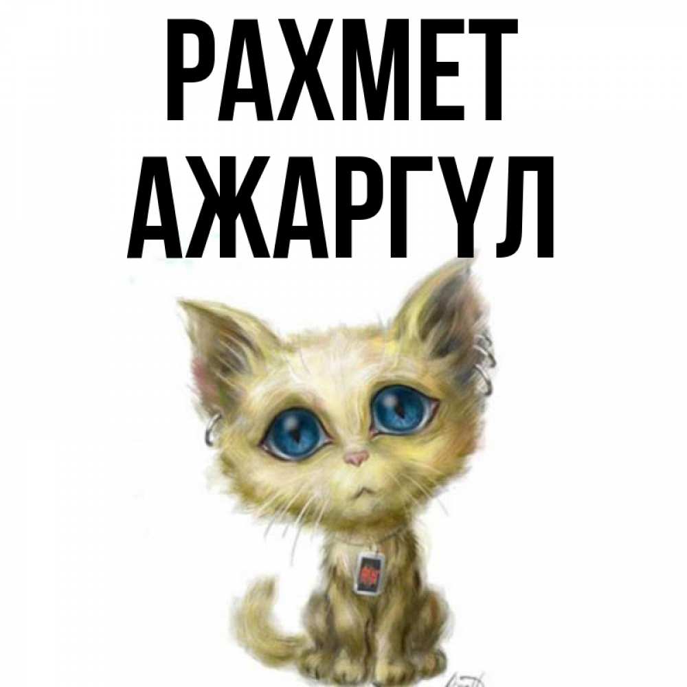 Күн сайын ашық хат с именем, АЖАРГҮЛ рахмет рисованный кот благодарит вас Онлайн тегін жүктеп алу тілектері бар керемет карта 