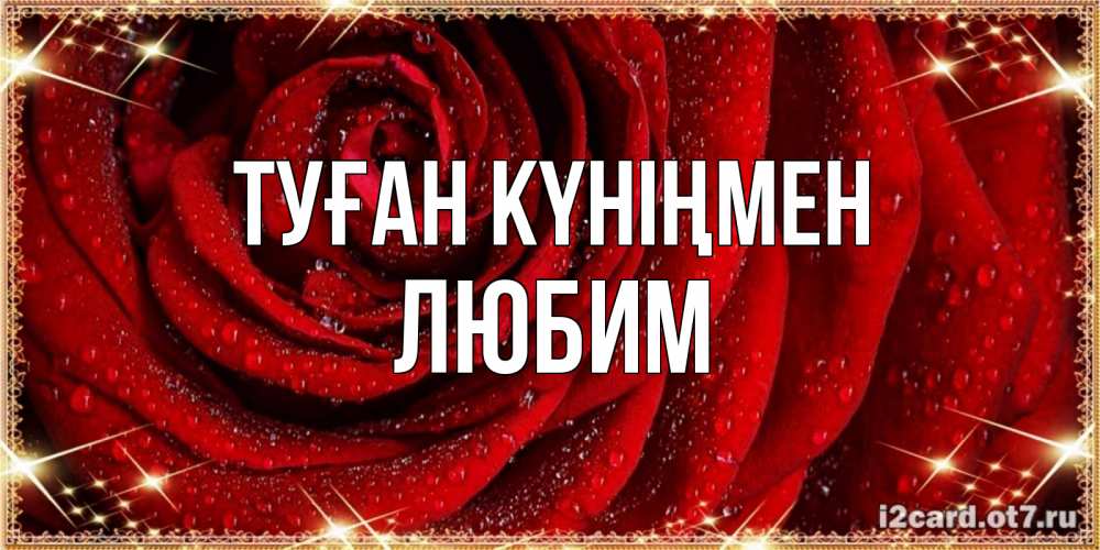 Күн сайын ашық хат с именем, Любим Туған күніңмен роса на розе блестящая в лучах солнца Онлайн тегін жүктеп алу тілектері бар керемет карта 
