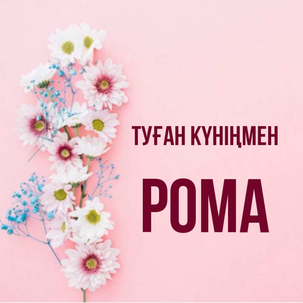 Күн сайын ашық хат с именем, Рома Туған күніңмен Родная моя с днем рождения тебя картинка с цветами белыми и голубыми Онлайн тегін жүктеп алу тілектері бар керемет карта 