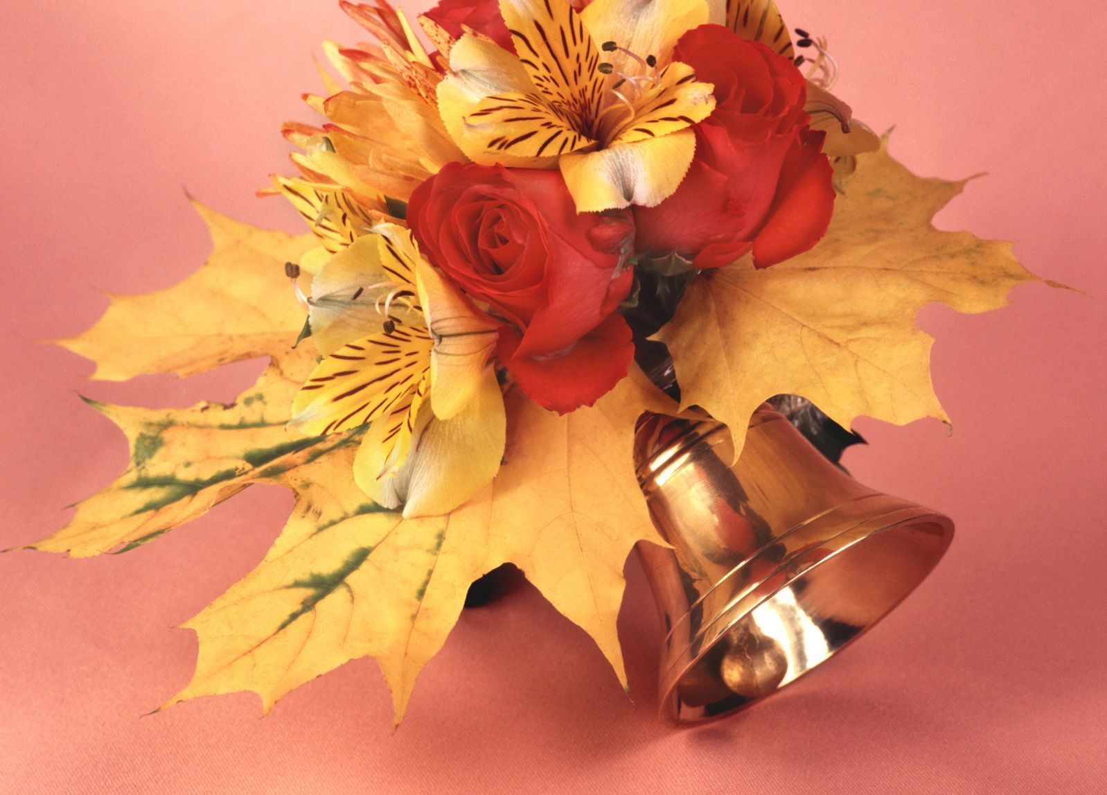 Открытка 1 сентября осенние листья  и колокольчик  колокольчик, желтые листья  1 қыркүйектен бастап 