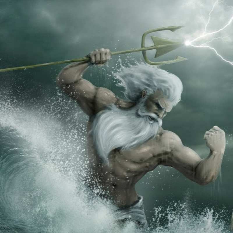 Открытка Нептун стреляет молнией  с днем Нептуна  нептун күні құтты болсын 