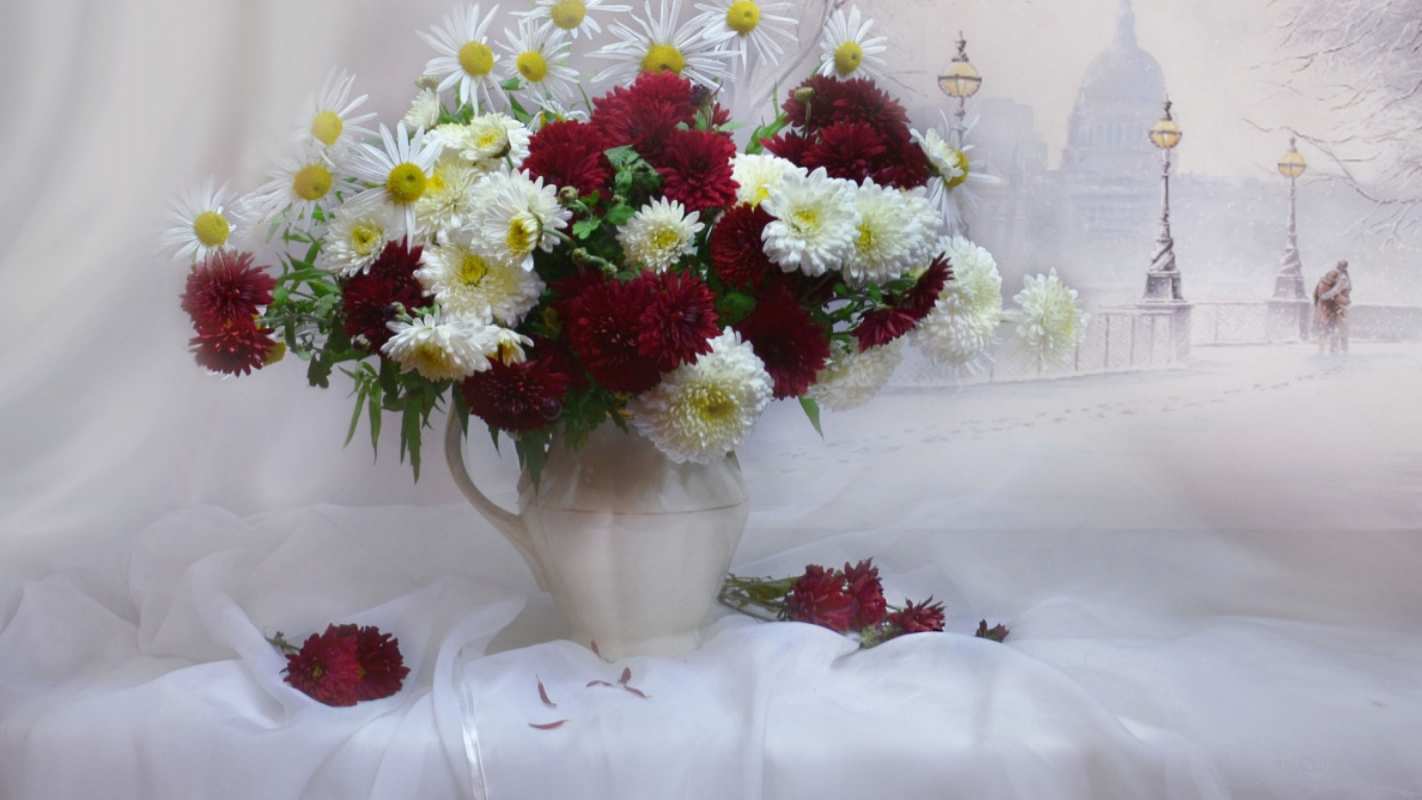 Открытка цветы в вазе  с днем семьи   отбасы күні құтты болсын 