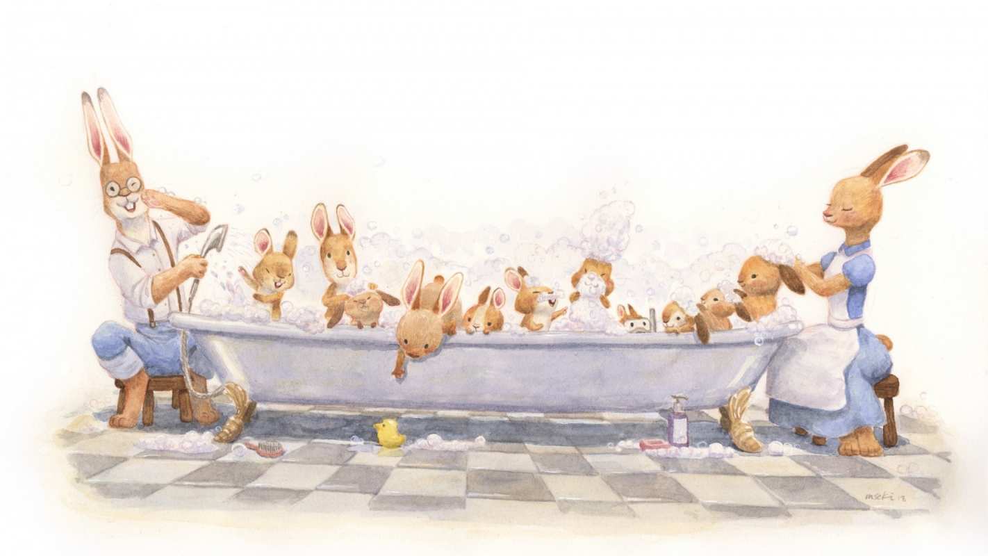 Открытка большая семья мама купает детей  с днем семьи   отбасы күні құтты болсын 