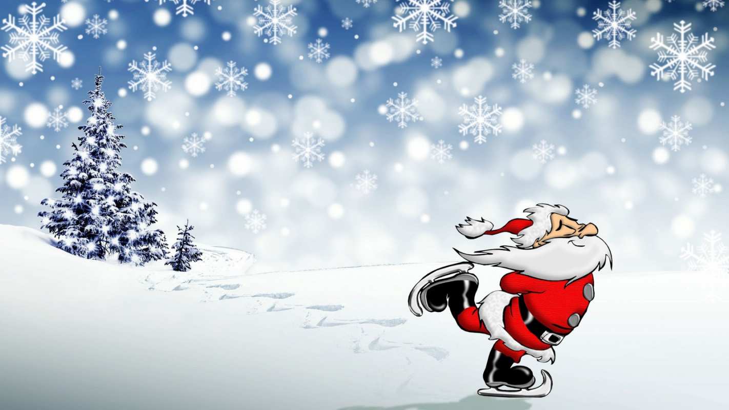 Открытка дед мороз на коньках  дед мороз  Жаңа жылыңызбен 