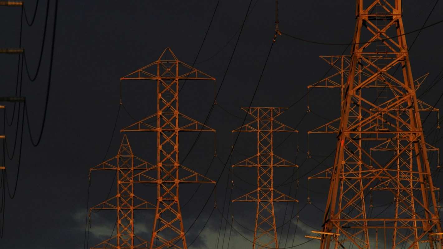 Открытка линия электропередач в ночи  ночь, лэп  Қуанышты энергия күні 