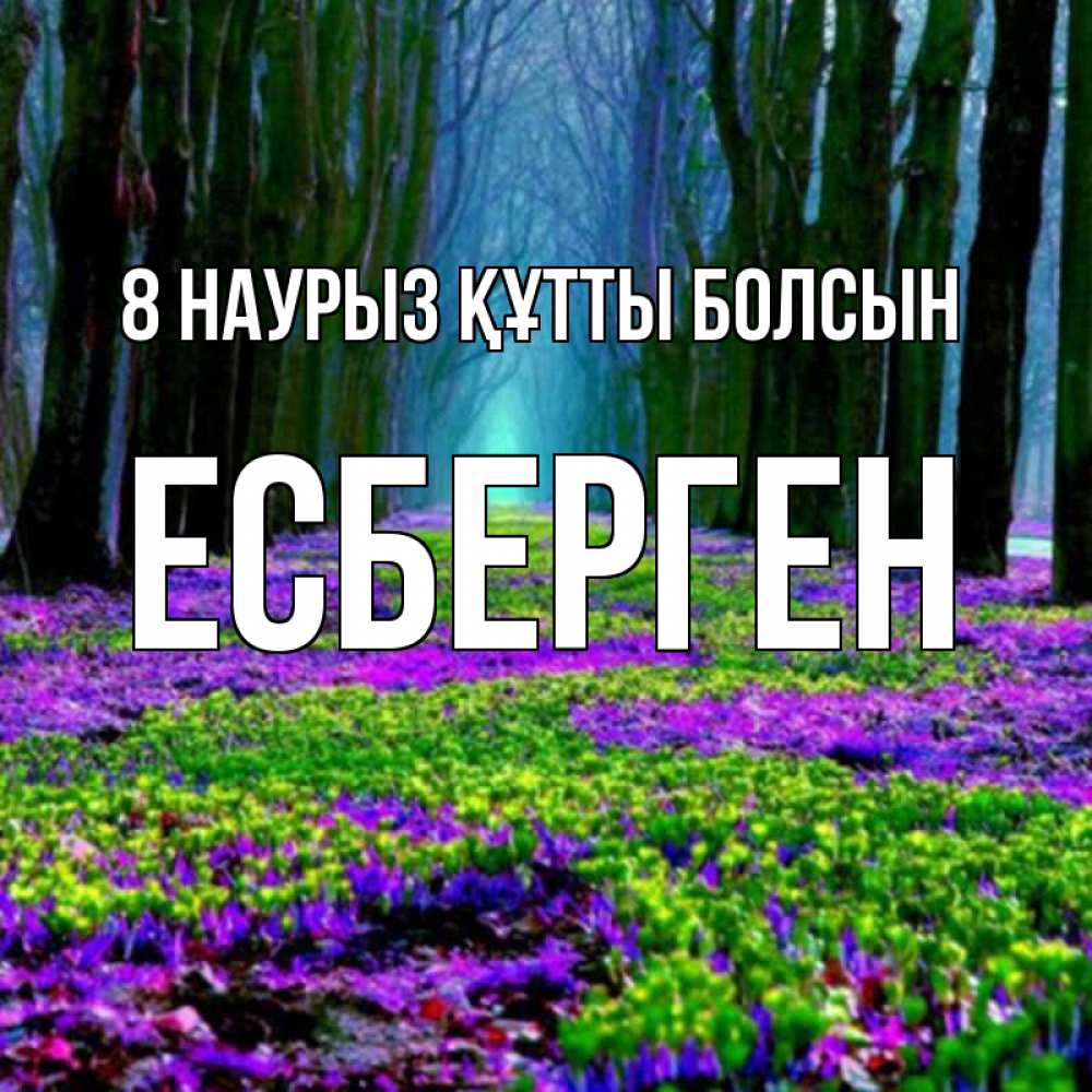 Күн сайын ашық хат с именем, Есберген 8 наурыз құтты болсын фиолетовые цветы в лесу 1 Онлайн тегін жүктеп алу тілектері бар керемет карта 