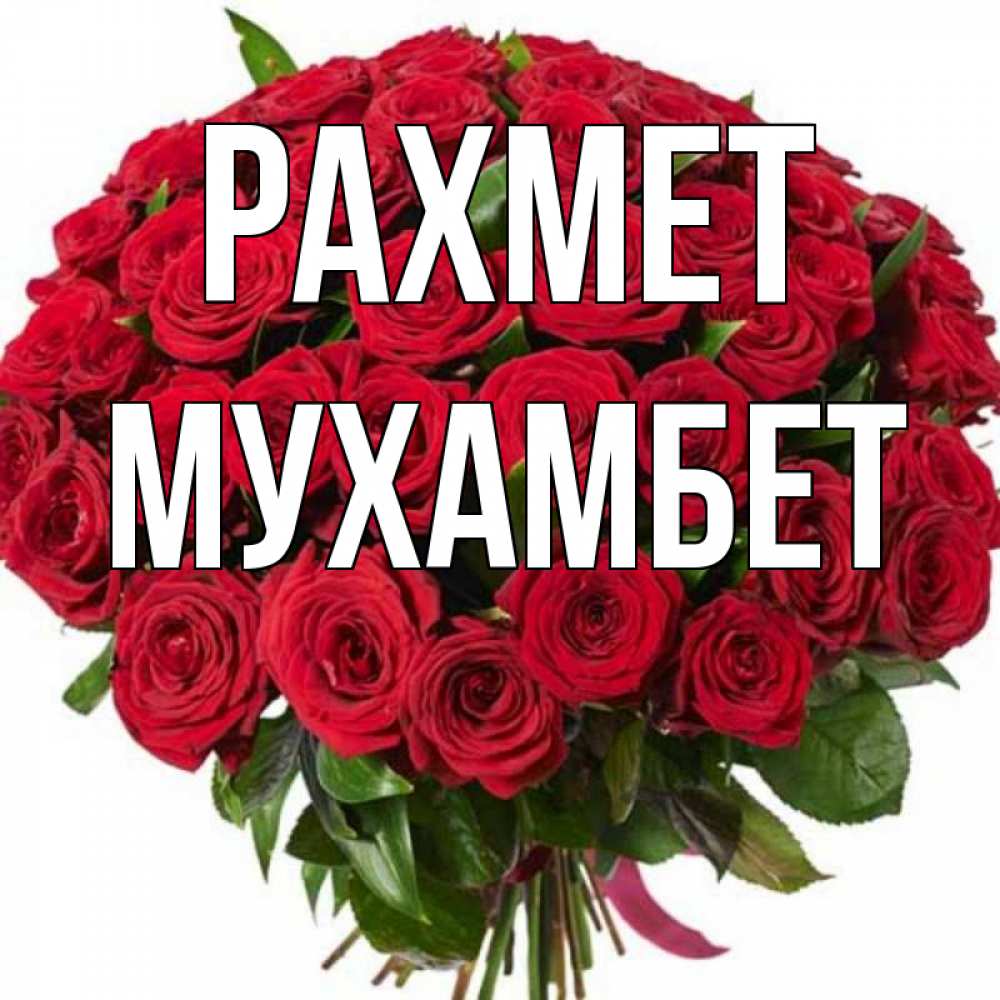 Күн сайын ашық хат с именем, МУХАМБЕТ рахмет букет красных роз Онлайн тегін жүктеп алу тілектері бар керемет карта 