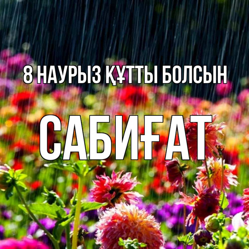 Күн сайын ашық хат с именем, САБИҒАТ 8 наурыз құтты болсын цветы под дождиком к международному женскому дню Онлайн тегін жүктеп алу тілектері бар керемет карта 