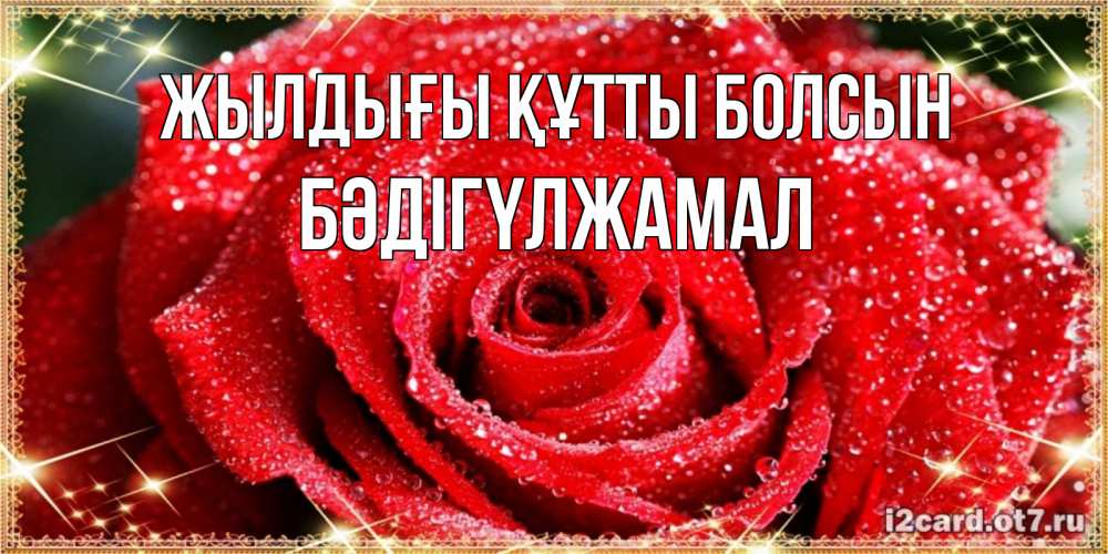 Күн сайын ашық хат с именем, БӘДІГҮЛЖАМАЛ Жылдығы құтты болсын роса и роза. открытка с красивой розой Онлайн тегін жүктеп алу тілектері бар керемет карта 