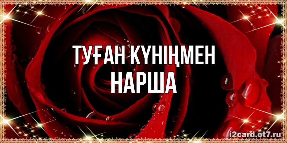 Күн сайын ашық хат с именем, НАРША Туған күніңмен цветок в росе на день рождения Онлайн тегін жүктеп алу тілектері бар керемет карта 