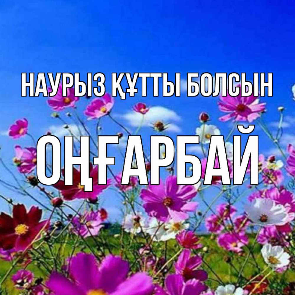 Күн сайын ашық хат с именем, ОҢҒАРБАЙ Наурыз құтты болсын цветы Онлайн тегін жүктеп алу тілектері бар керемет карта 