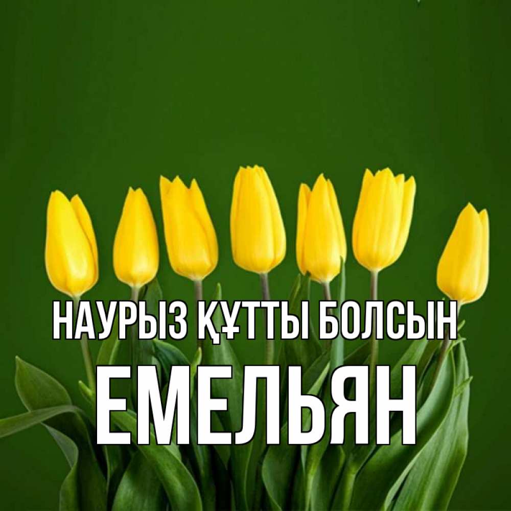 Күн сайын ашық хат с именем, Емельян Наурыз құтты болсын желтого цвета 3 Онлайн тегін жүктеп алу тілектері бар керемет карта 