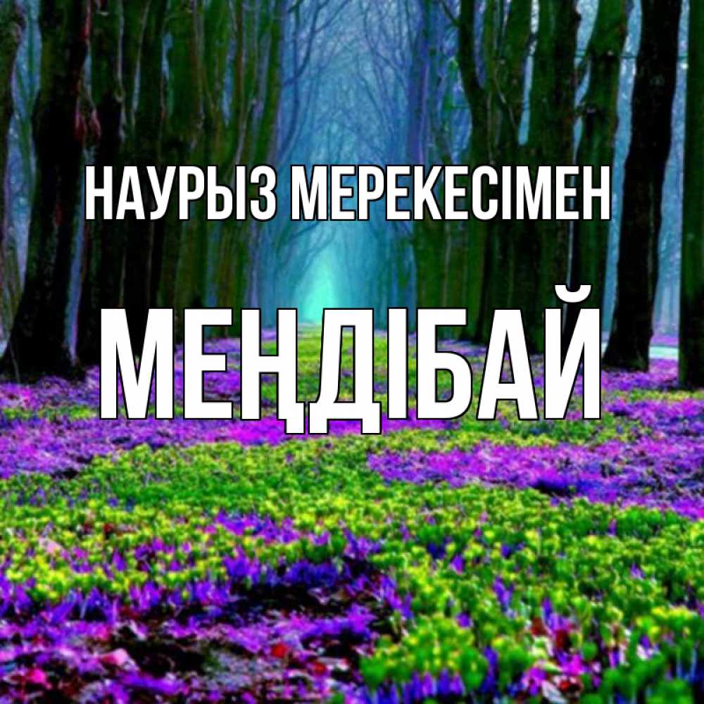 Күн сайын ашық хат с именем, МЕҢДІБАЙ Наурыз мерекесімен фиолетовые цветы в лесу 1 Онлайн тегін жүктеп алу тілектері бар керемет карта 