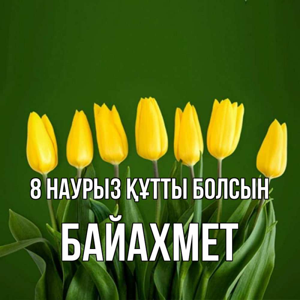 Күн сайын ашық хат с именем, Байахмет 8 наурыз құтты болсын желтого цвета 3 Онлайн тегін жүктеп алу тілектері бар керемет карта 