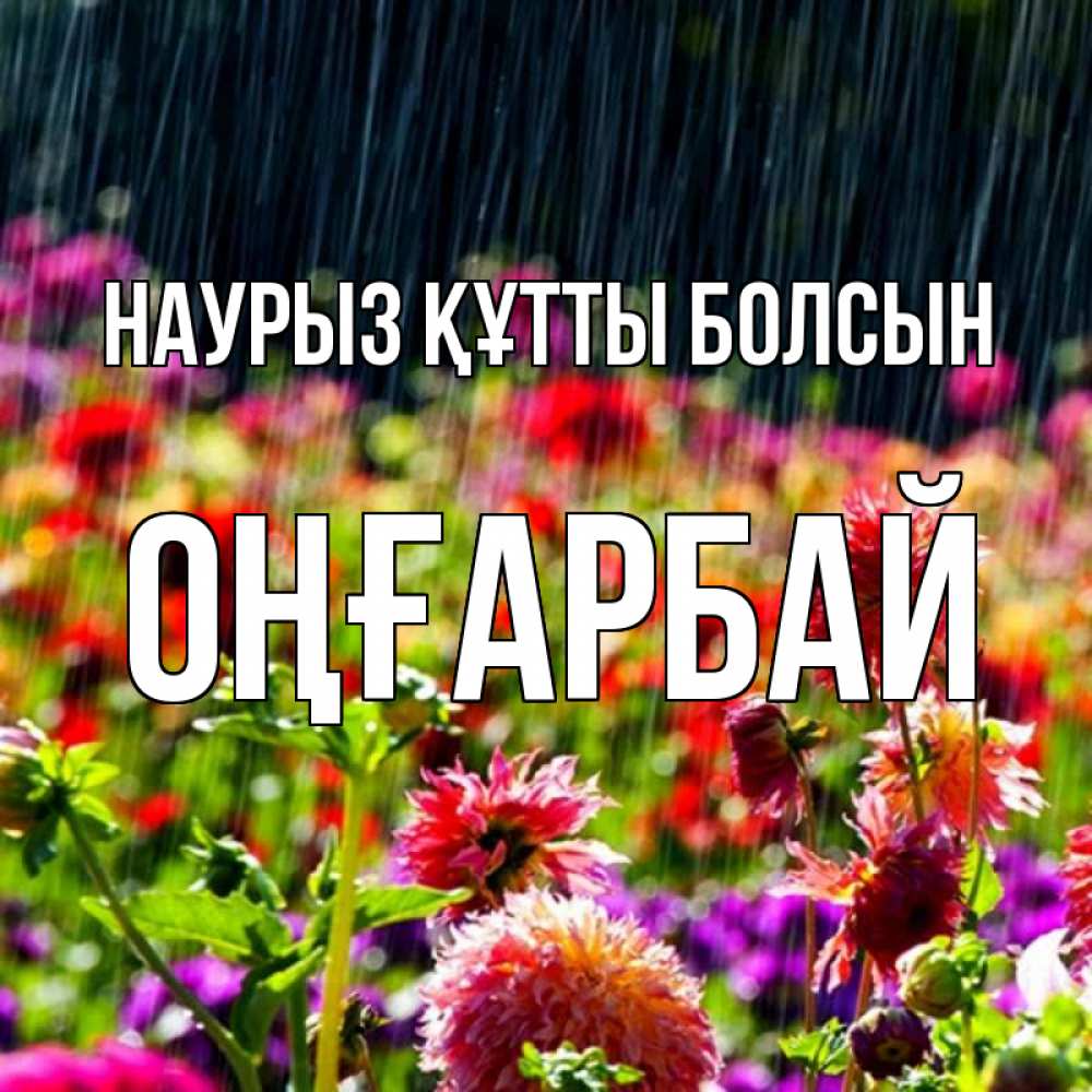 Күн сайын ашық хат с именем, ОҢҒАРБАЙ Наурыз құтты болсын цветы под дождиком к наурызу Онлайн тегін жүктеп алу тілектері бар керемет карта 