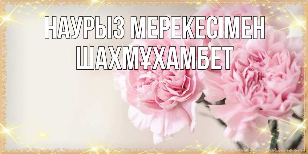 Күн сайын ашық хат с именем, ШАХМҰХАМБЕТ Наурыз мерекесімен открытка с розовыми цветами в рамочке с подписью праздник весны наурыз Онлайн тегін жүктеп алу тілектері бар керемет карта 