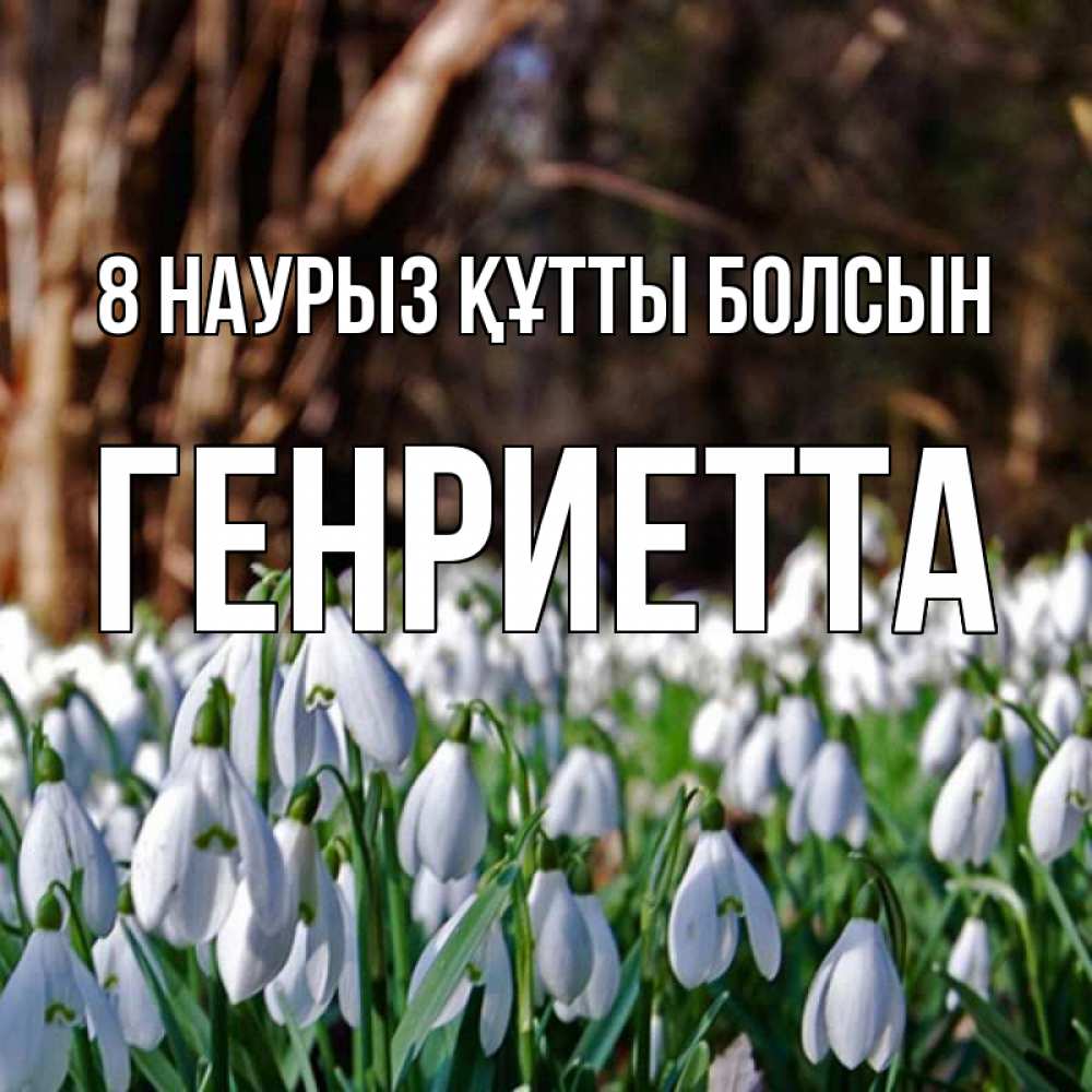 Күн сайын ашық хат с именем, Генриетта 8 наурыз құтты болсын с подснежниками 1 Онлайн тегін жүктеп алу тілектері бар керемет карта 