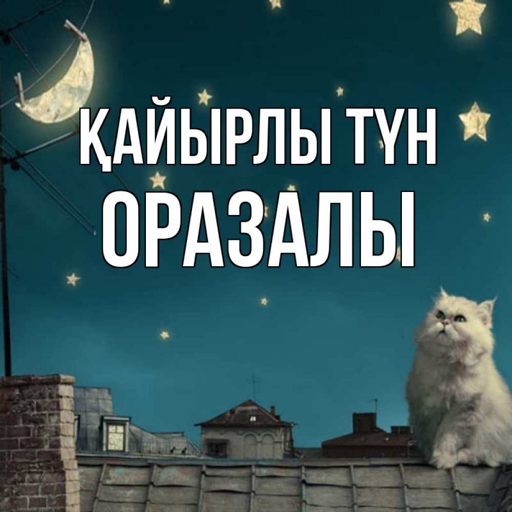 Күн сайын ашық хат с именем, ОРАЗАЛЫ Қайырлы түн белый кот сидит на крыше Онлайн тегін жүктеп алу тілектері бар керемет карта 