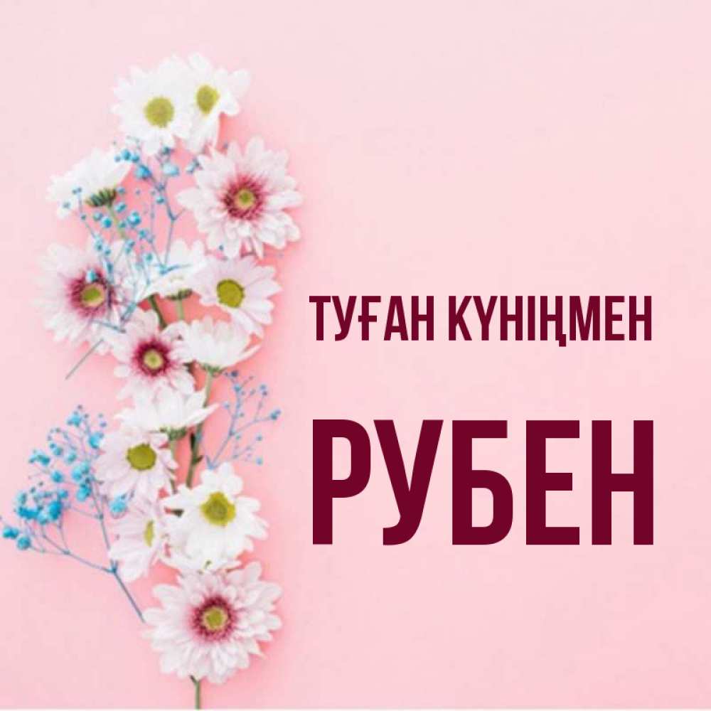 Күн сайын ашық хат с именем, Рубен Туған күніңмен Родная моя с днем рождения тебя картинка с цветами белыми и голубыми Онлайн тегін жүктеп алу тілектері бар керемет карта 