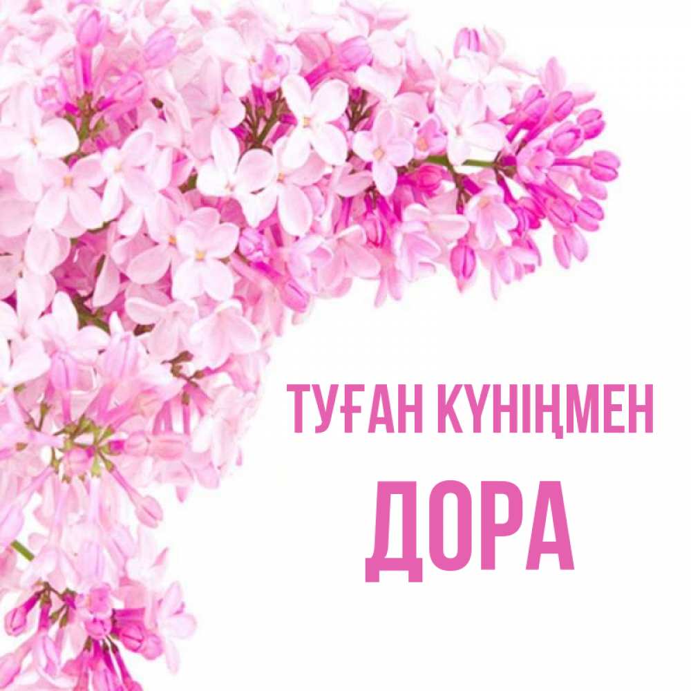Күн сайын ашық хат с именем, Дора Туған күніңмен Сирень на белом фоне Онлайн тегін жүктеп алу тілектері бар керемет карта 