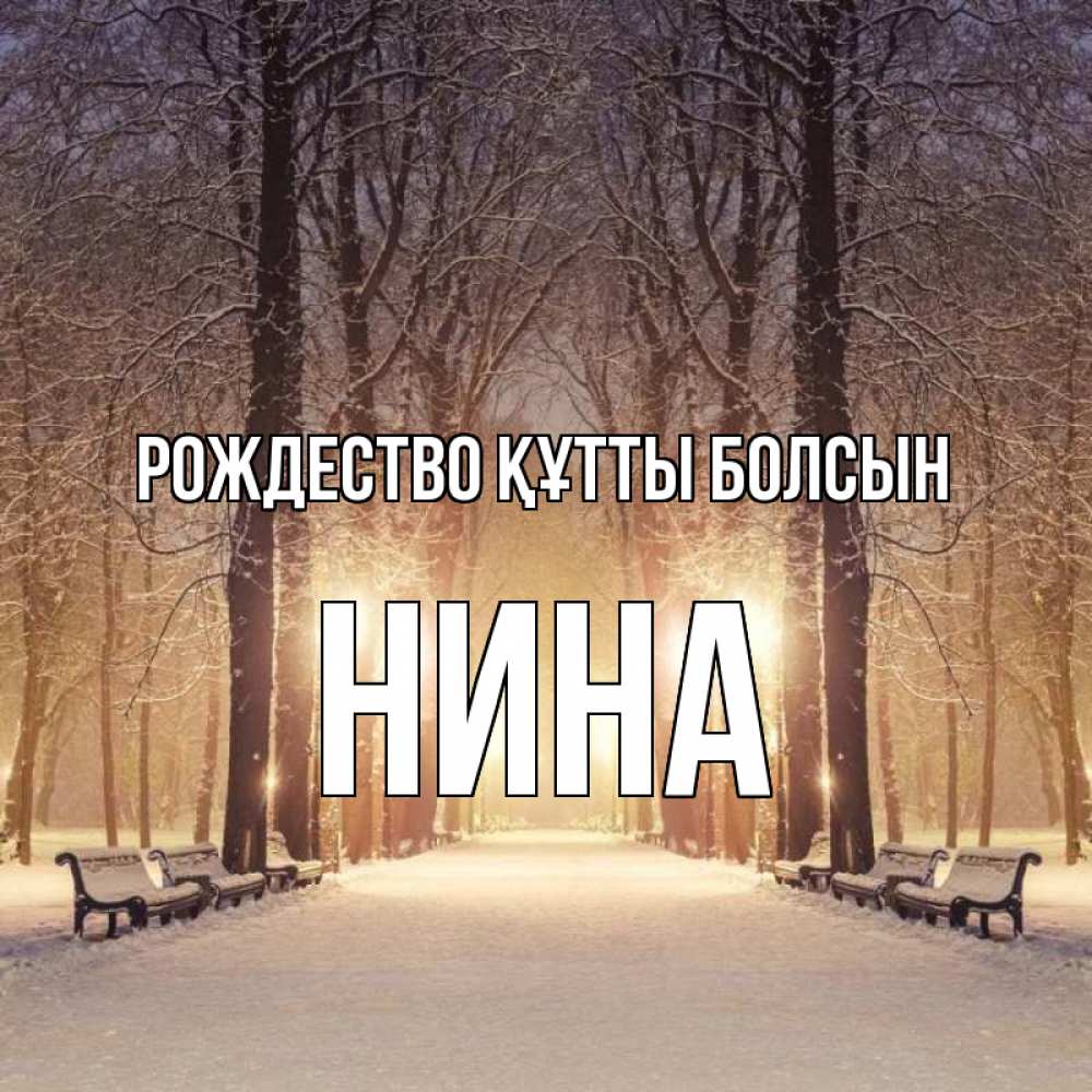 Күн сайын ашық хат с именем, Нина Рождество құтты болсын зима, парк, фонарь, лес Онлайн тегін жүктеп алу тілектері бар керемет карта 
