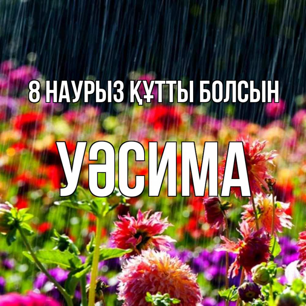 Күн сайын ашық хат с именем, УӘСИМА 8 наурыз құтты болсын цветы под дождиком к международному женскому дню Онлайн тегін жүктеп алу тілектері бар керемет карта 