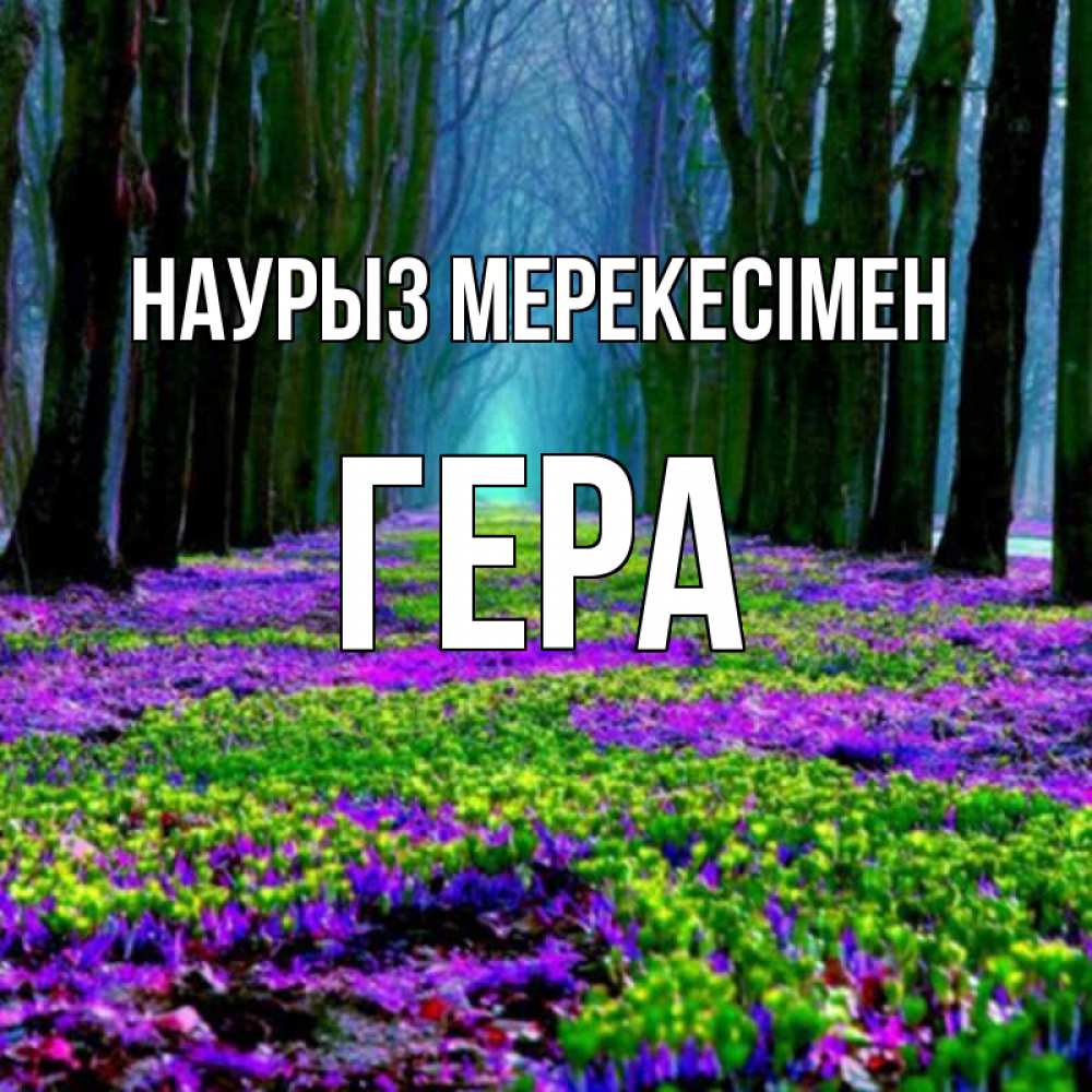 Күн сайын ашық хат с именем, Гера Наурыз мерекесімен фиолетовые цветы в лесу 1 Онлайн тегін жүктеп алу тілектері бар керемет карта 