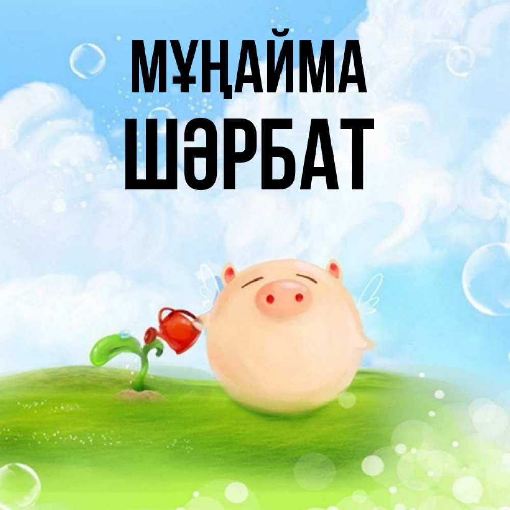 Күн сайын ашық хат с именем, ШӘРБАТ Мұңайма поливает цветок порося Онлайн тегін жүктеп алу тілектері бар керемет карта 