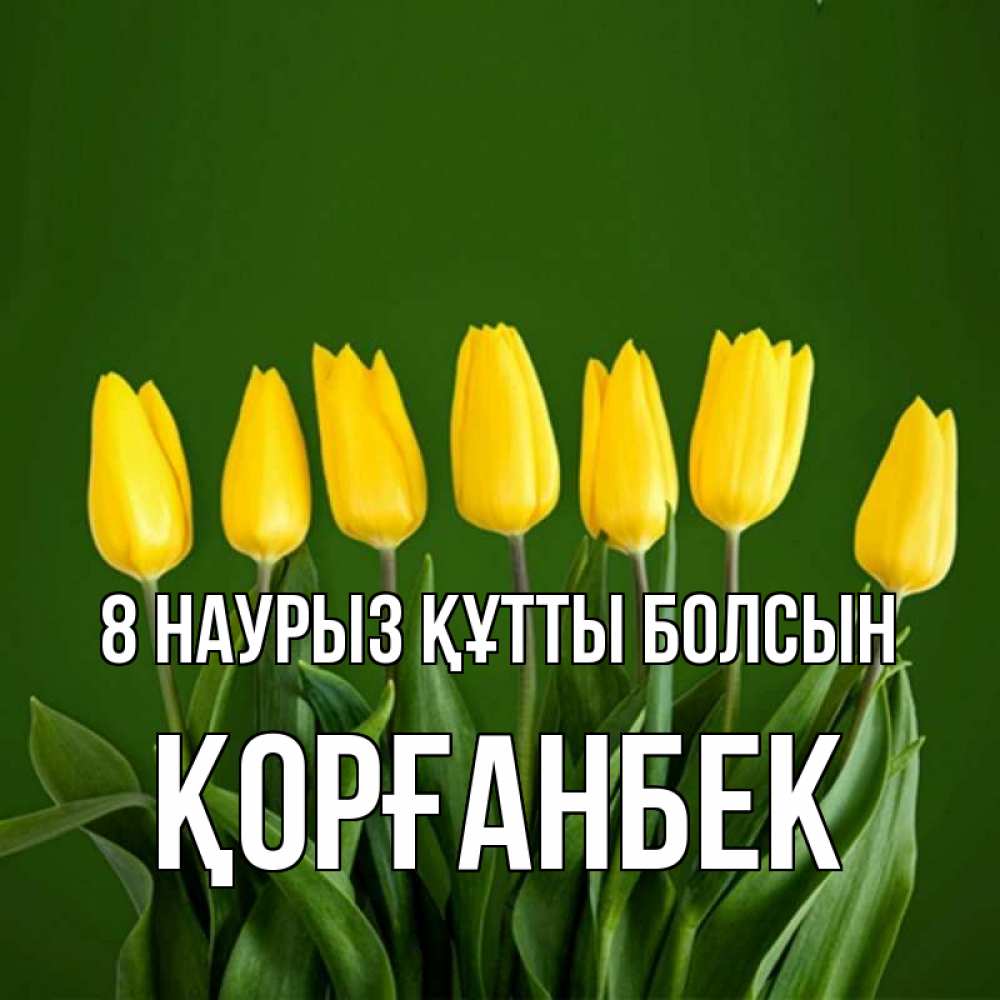 Күн сайын ашық хат с именем, Қорғанбек 8 наурыз құтты болсын желтого цвета 3 Онлайн тегін жүктеп алу тілектері бар керемет карта 