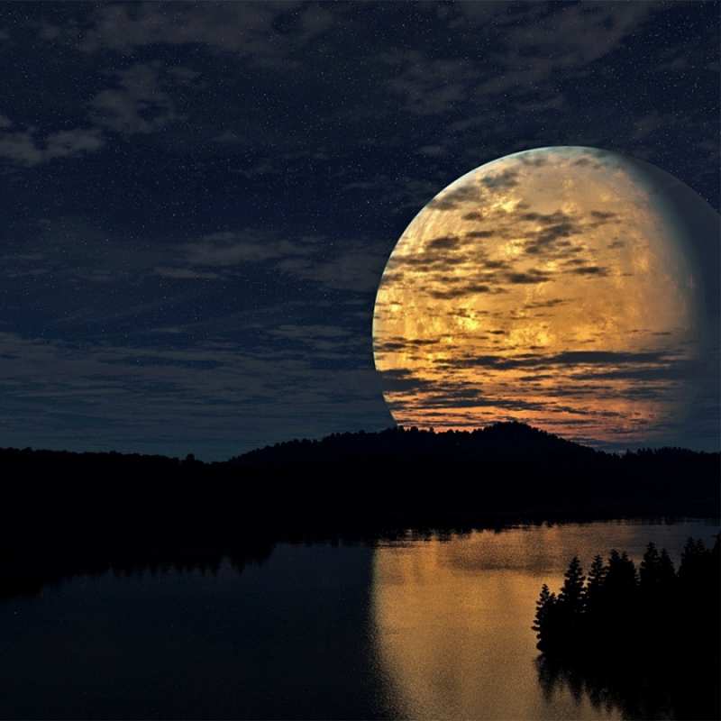 Открытка отражение луны в воде  речка  Қайырлы түн 