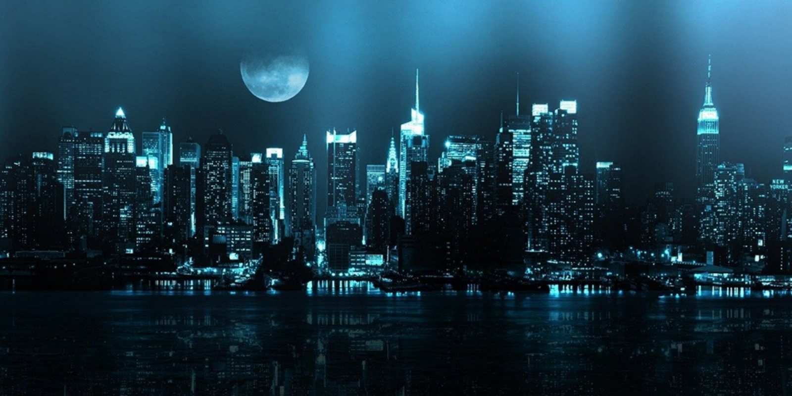 Открытка ночной город и луна городской пейзаж Қайырлы түн 