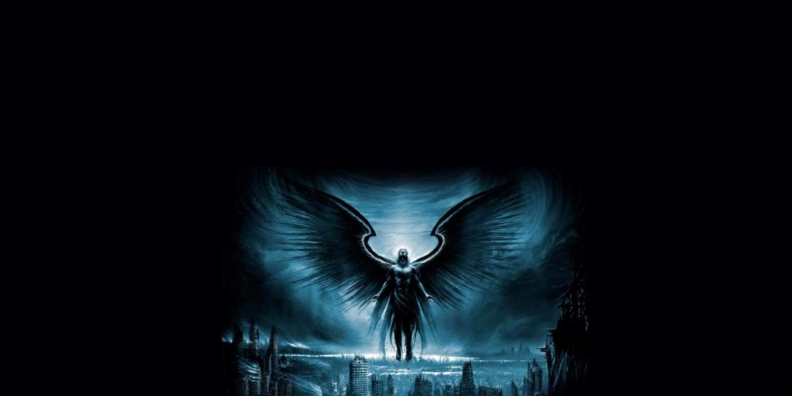 Открытка Открытка на день ангела, ангел на фоне неба и города ангел, день ангела Туған күнің құтты болсын 